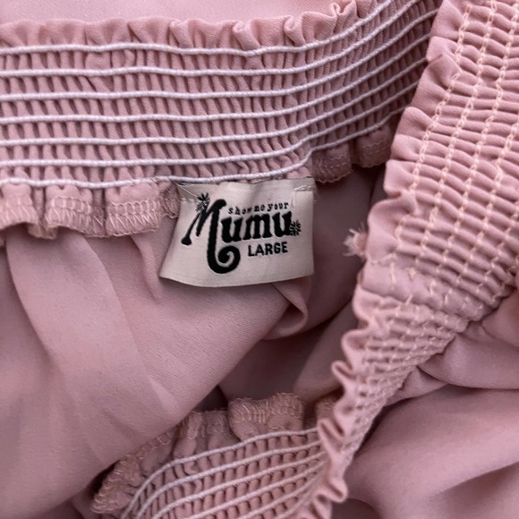 SHOW ME YOUR MUMU LINED DOUBLE SLIT VERSATILE RUFFLE TOP DRESS LARGE - Picture 5 of 10